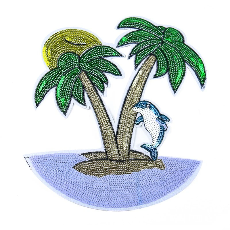 Большая Кокосовая пальма блестки красивые нашивки вышитые утюгом на Дельфине