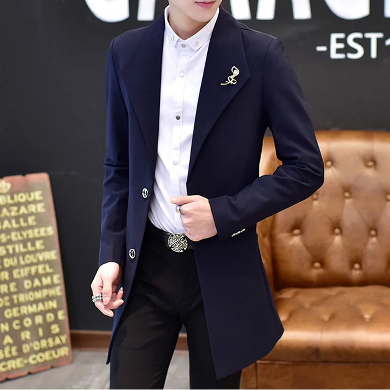 Мужской длинный Тренч AreMoMuWha Осенний маленький костюм в Корейском стиле плащ