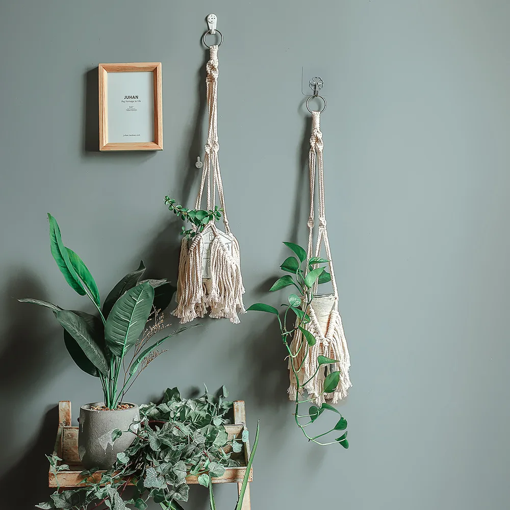 

1pc Handmade Macrame Hanging Basket Cotton Rope Woven Balcony Pendant Hanging Planter Flowerpot Holder Home Garden Decor