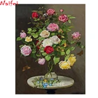 Роза в вазе DIY алмазная живопись цветок полная квадратнаякруглая Алмазная вышивка Стразы искусственные