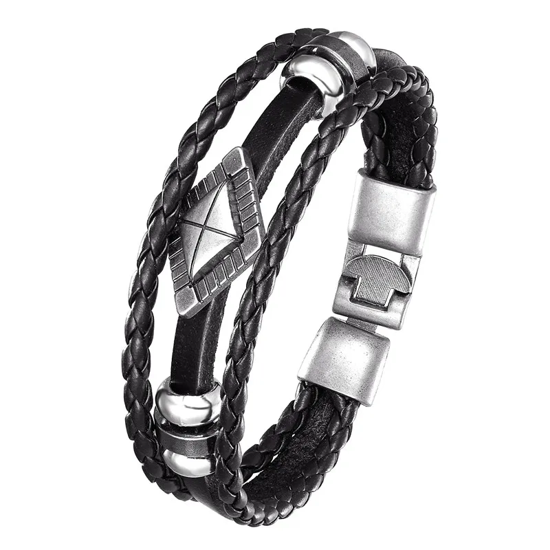 

New retro punk leather bracelet men's fashion ridged multilayer warp knit cuffs women Puseira Masculina