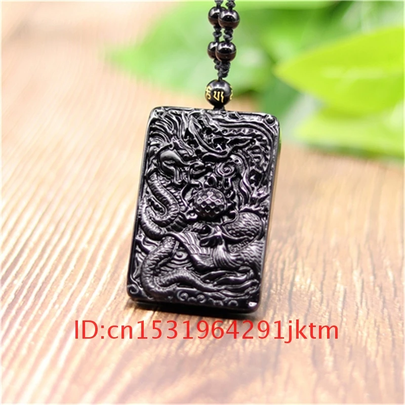 

Obsidian Jade Black Amulet Natural Chinese Pendant Carved Fashion Charm Jewelry Women for Beads Necklace Dragon Phoenix Gifts