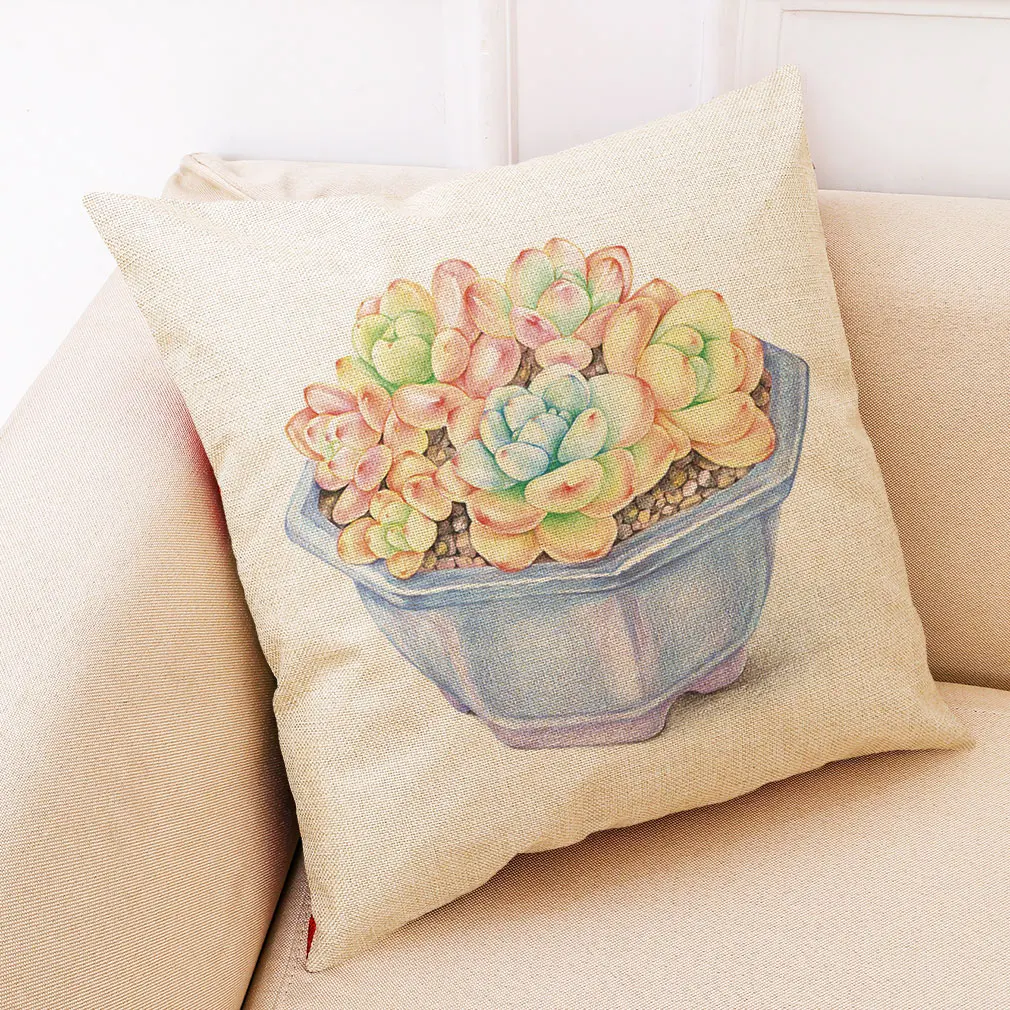 Наволочка для подушки с суккулентами украшение дома наволочка диванной