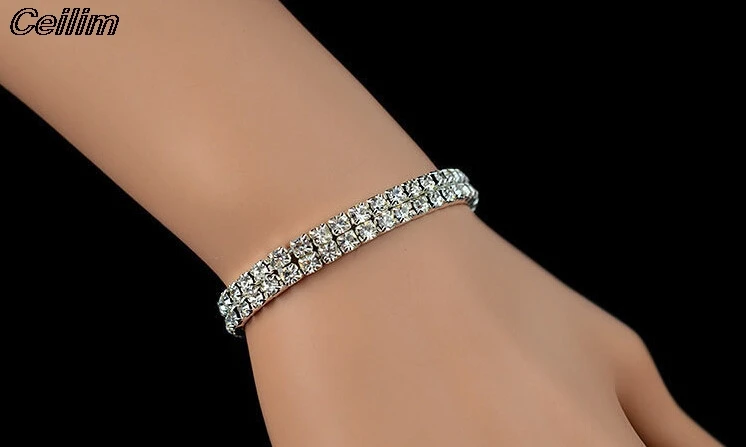 

Fashion 1 To 8 Rows Full Crystal Rhinestone Elastic Bracelet Silver Color Bangle Bling Wristband Women Wedding Bridal Jewelry