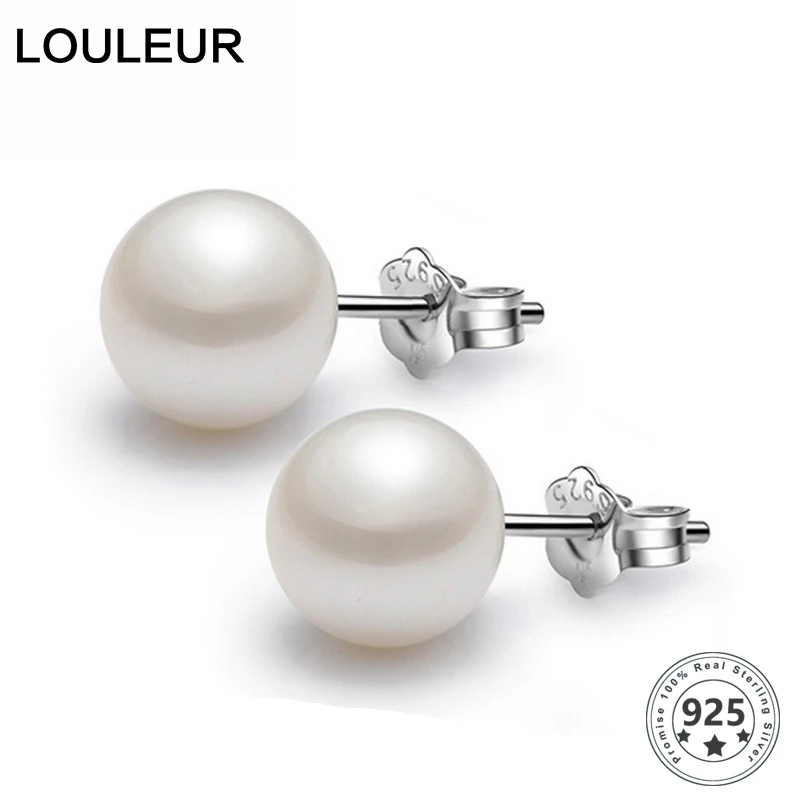

LouLeur 6-8mm Shell white Pink Pearl 925 Silver Stud Earrings Fashion Jewelry for Women Wholesale Earrings