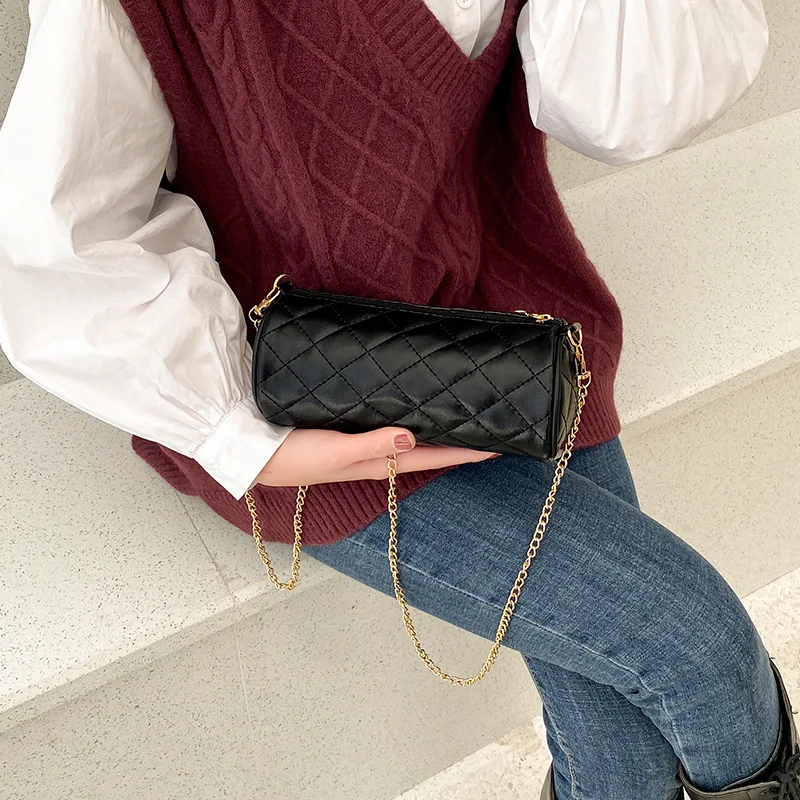 

Ladies Pillow Bag Embroidery Line Diamond Check Shoulder Cross Body PU Leather Tote Handbag Designer 2021 Trend Ladies Bags