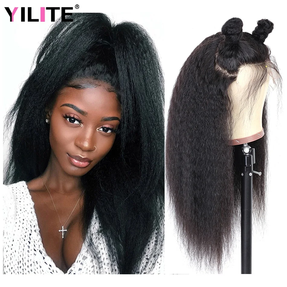 

Indian Human Hair Wigs HD Transparent Lace Closure Kinky Straight 4x4 Lace Closure Human Hair Wig With Baby Hair Yaki Lace Wigs