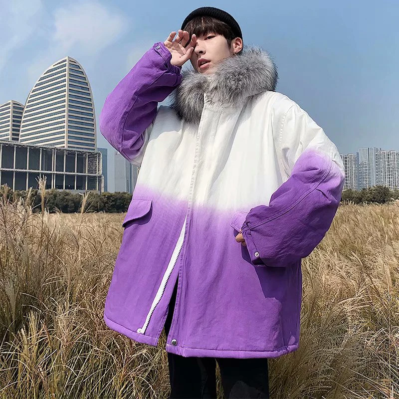 

Men's NEW winter new casual parkas warm hooded clothing Thicken Zipper Gradient jacket male hip hop parka