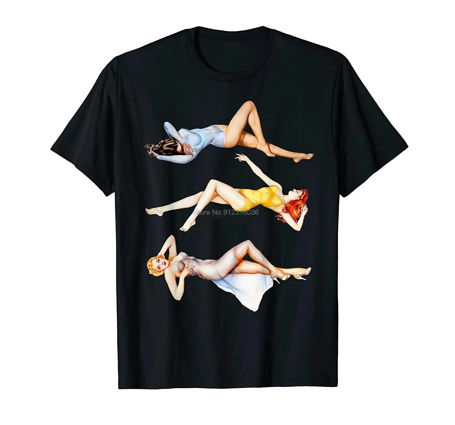 America Vintage Hot Pin Up Girl Medley-Sexy Pinup Girl Art T-Shirt Men Cotton Tshirt Hip Hop Tees Tops Harajuku Streetwear