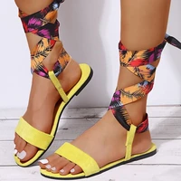 2021 womens sandals flock print cross strap roman style sandals flat sexy ankle straps beach sandals summer outdoor sandals