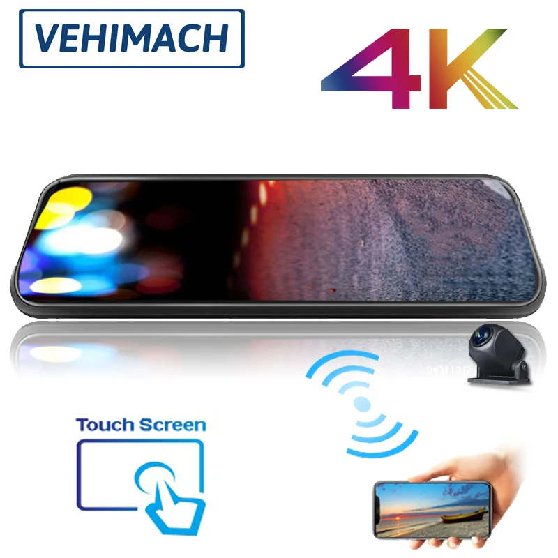 12 &quotDash Cam 4K GPS для автомобиля двойной Камера Wifi видео Регистраторы IPS зеркало