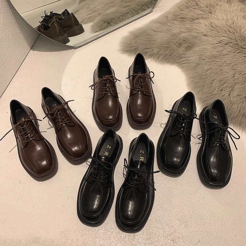 

MIYEDA Leather Shoes British Style Women Casual Slip-On PU Round Toe Spring Summer Low Heel Female Fashion Pumps