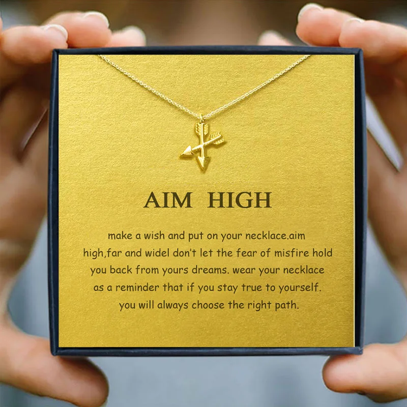 

IcareU Arrow Bow Feather Necklace Aim High Sagittarius Alloy Clavicle Short Chian Simple Women Gift Box Love Valentine Jewelry