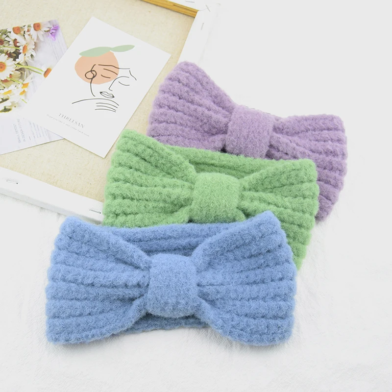 

Плюшевая вязаная повязка на голову, шерстяной бант, широкий ободок, Pur Velevt, повязка на голову, бандана для йоги, тюрбан, для родителей и детей, ...