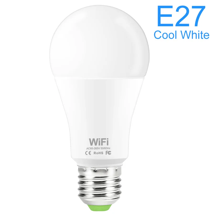 E27 White Умная лампа с Wi-Fi управлением, умный светодиодный светильник 15 Вт E27, светильник с регулируемой яркостью, поддержка Amazon Alexa, Google Home, светодиодный светильник с дистанционным управлением для дома - Испускаемый цвет: E27 White