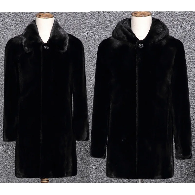 Winter new high imitation mink fur coat men's whole mink mid-length Haining mink fur coat large size leisure