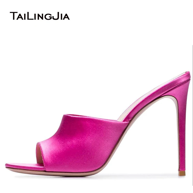 

Black Satin High Heel Slippers 2022 Stiletto Heels Sandals For Ladies Open Toe Mules Nude Summer Shoes Fashion Heeled Slides