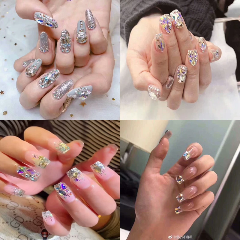 

120pcs/box Flat Back Multi-size Glass Crystal AB Rhinestone Glitter Stones 3D Nail Charms Crystal DIY Nail Art Decorations