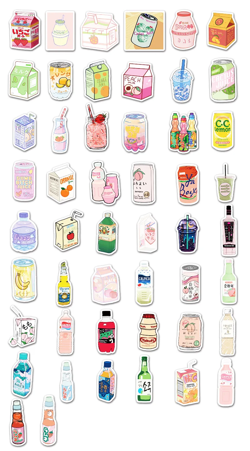 

50PCS INS Style Cute Drink Cartoon Stickers Laptop Guitar Luggage Fridge Waterproof Graffiti Sticker Decal Kid Classic Toy