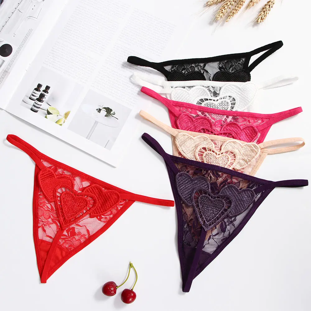 Trendy Heart Lace Transparent Thongs Women Low Waist Hollow Underwear G-string Panties Lingerie Sexy Lady Briefs | Женская одежда
