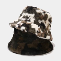 new camouflage bucket hat for women faux rabbit fur fisherman cap outdoor warm soft fuzzy panama cap autumn winter basin hats