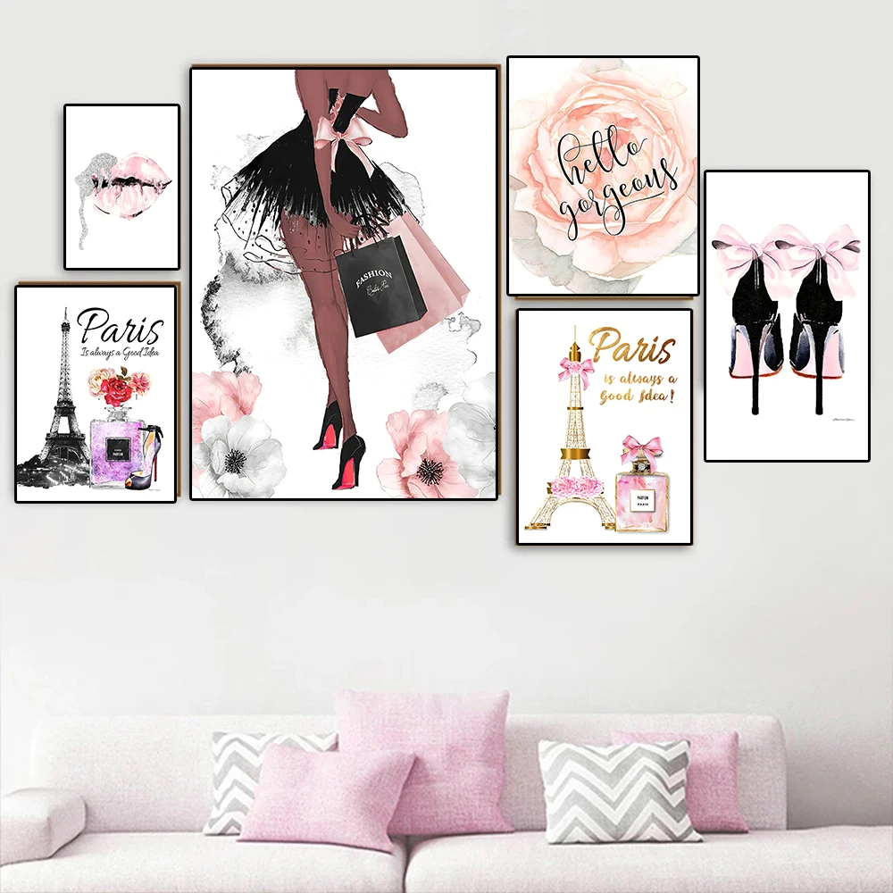 

Nordic Room Decoration Fashion Paris Girl Perfume Wall Art Canvas Painting Posters and Prints Living Room Decoration Painting