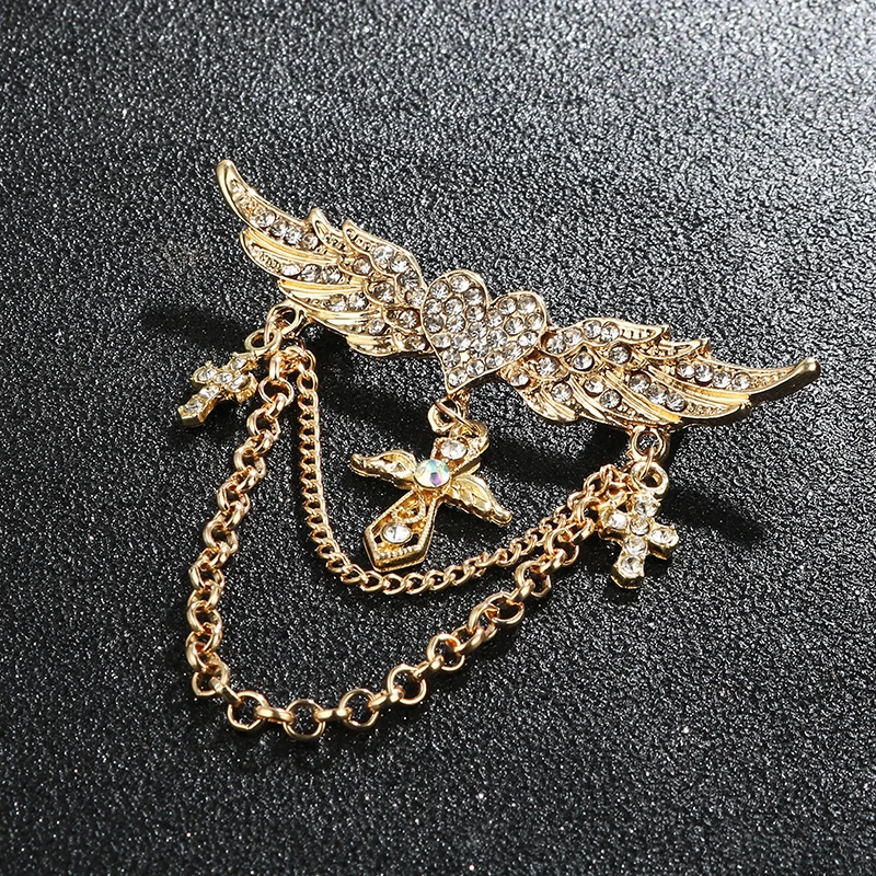 Модная новинка Золотая брошь с ангелом в виде крыла любви Длинная цепочка