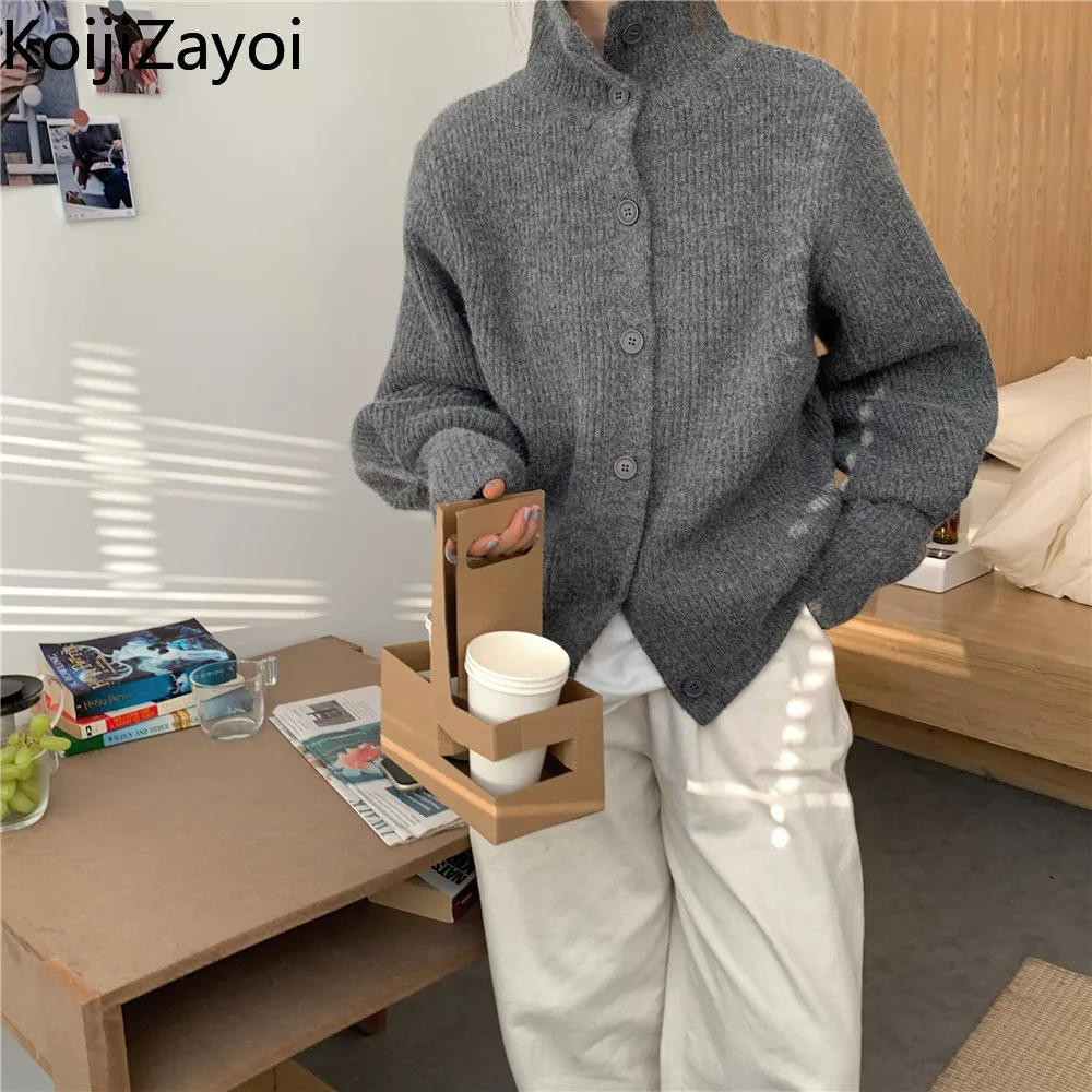 

Koijizayoi Vintage Women Knitted Cardigan Casual Loose Office Lady Solid Autumn Winter Kardigan Chic Korean Outwear Cardigans