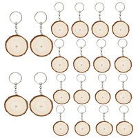 20pcs key rings with labels keychains round wooden rings blank key chain for diy craft hang tags