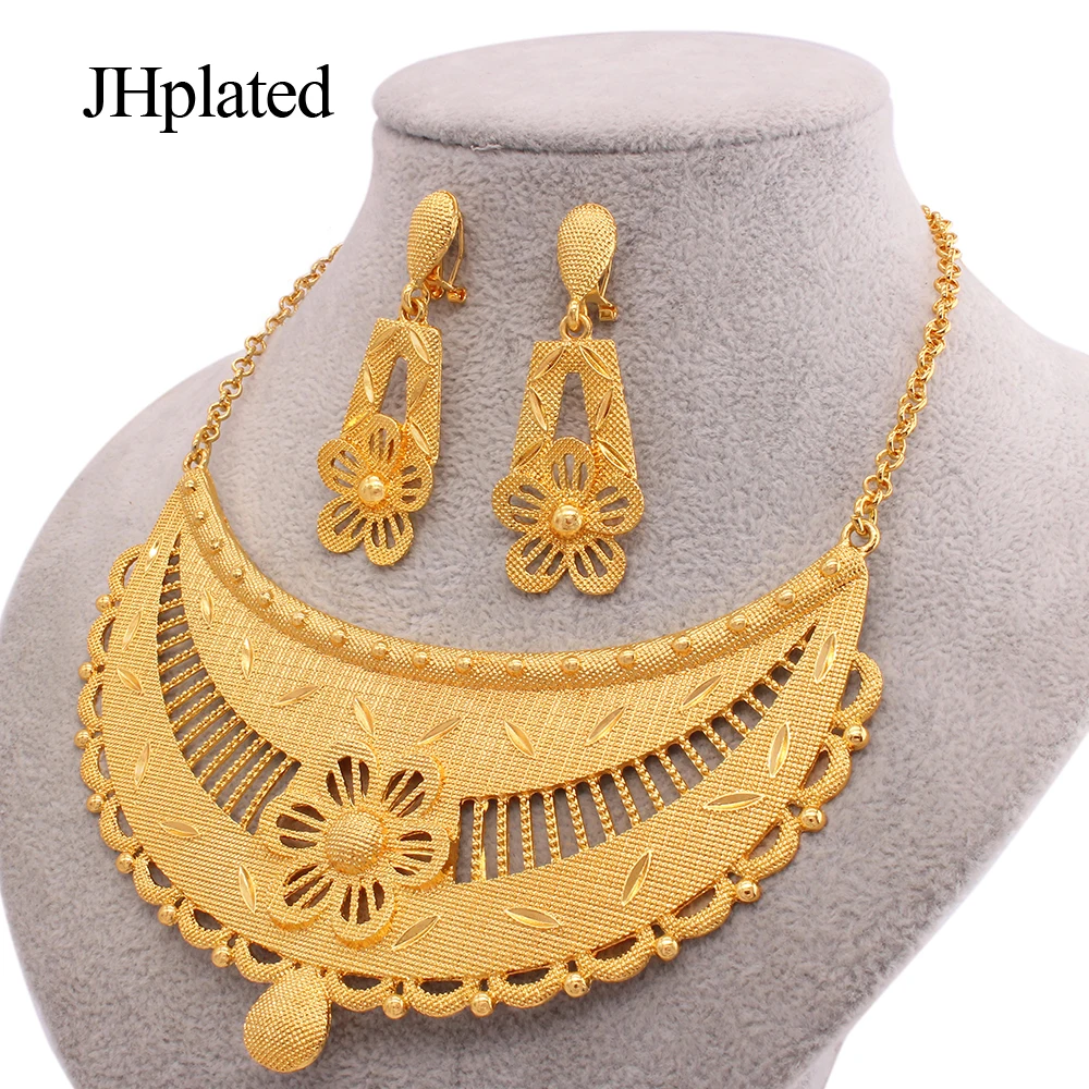 

Hawaiian Luxury Jewelry sets Dubai 24K Gold plated gifts fine jewellery set for women necklace earrings wedding bridal wholesale