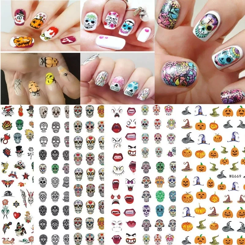 

1pcs 3D Nails Art Stickers Halloween Skull Pumpkin Little Monster Nail Sticker Manicure Back Glue Decal DIY Manicure Decoration