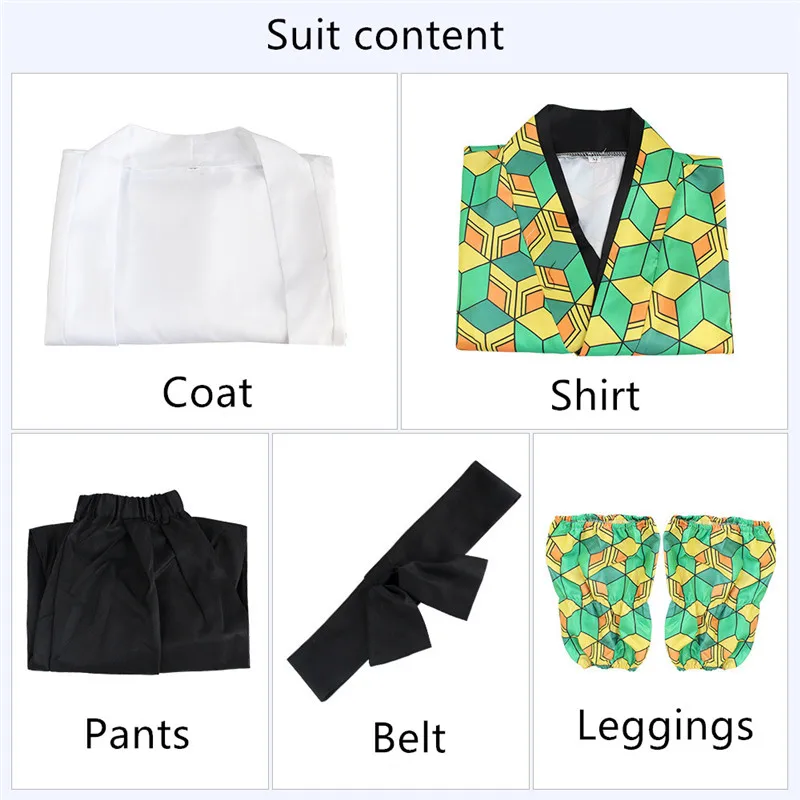 Anime Demon Slayer Sabito Cosplay Costume Child Adult Kimono Jacket Lining Pants Wig Set | Тематическая одежда и униформа
