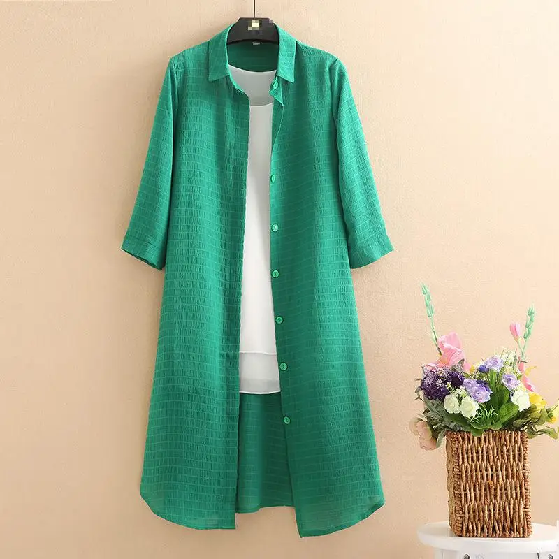 

Casual Solid Color Long Jacket Summer Women's Thin Coat Plus Size Fashion Women Jackets Shirt Clothes Vintage Outerwear