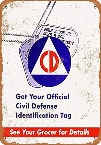 

SRongmao 8 x 12 Tin Metal Sign Vintage Look 1955 Official Civil Defense Identification Tag