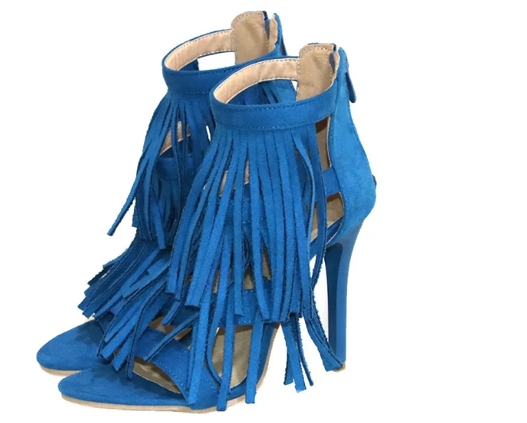 

Sexy Ladies Gladiator Suede Leather Tassel Covered Open toe Sandals Women Fringed Lace up Female Ankle Strap Shoes Zapatos Mujer