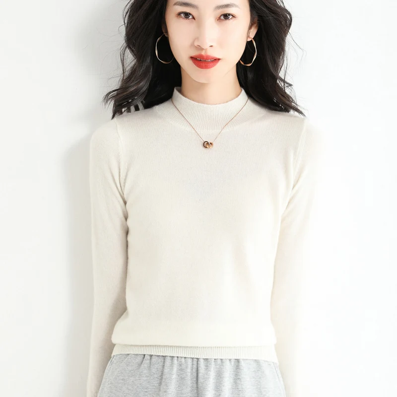 

Осенне-зимний свитер, новинка 2021, женский свитер с полукруглым вырезом, пуловер для самостоятельного культивирования, Универсальный однотонный базовый свитер в Корейском стиле