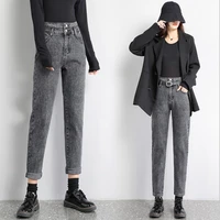 casual womens jeans straight long black denim pants without belt spring autumn casual slim fit women trouser
