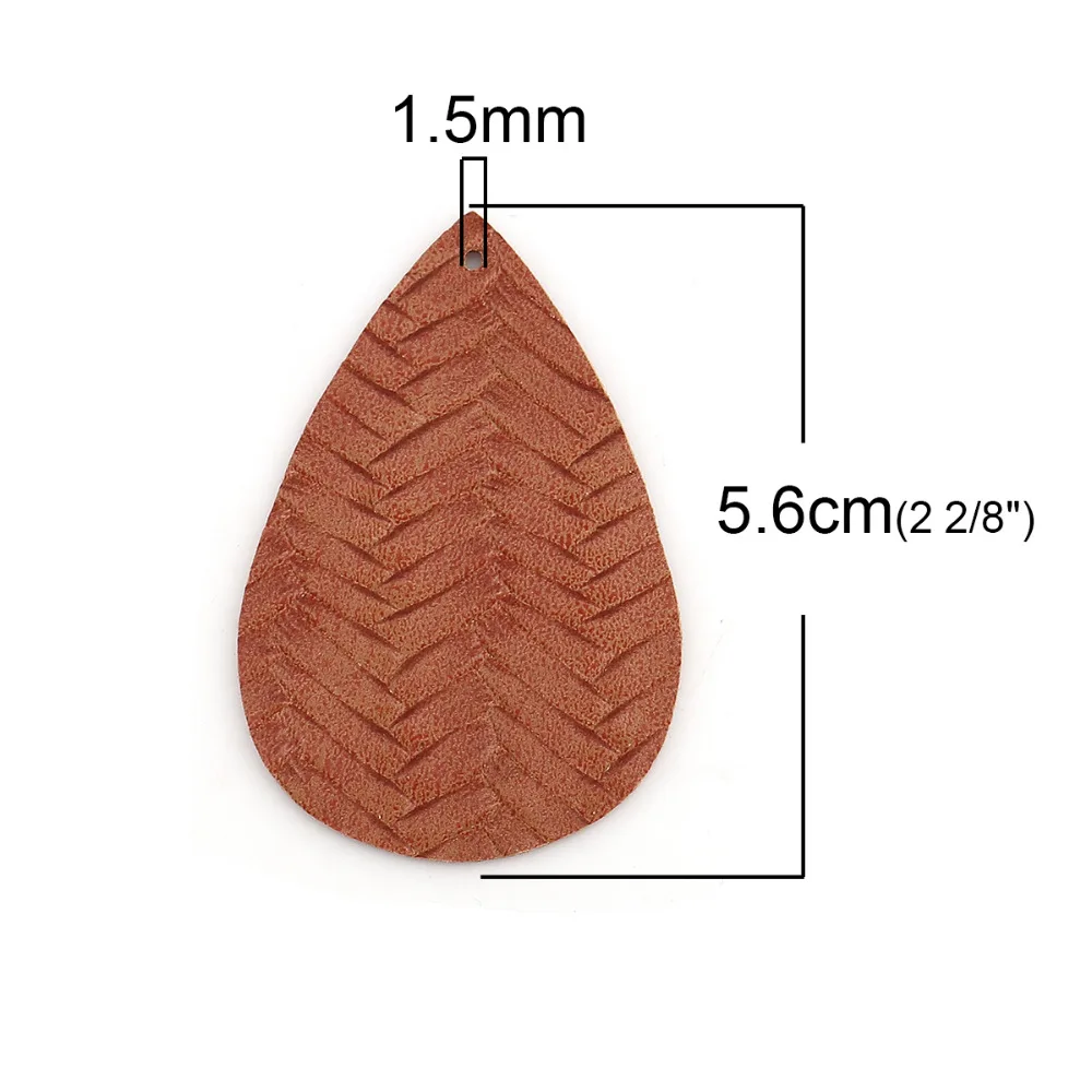

PU Leather Pendants Drop Dark Coffee Braided Pattern Multicolor Water Drop Shape DIY Necklaces Earrings 56mm x 38mm10 PCs