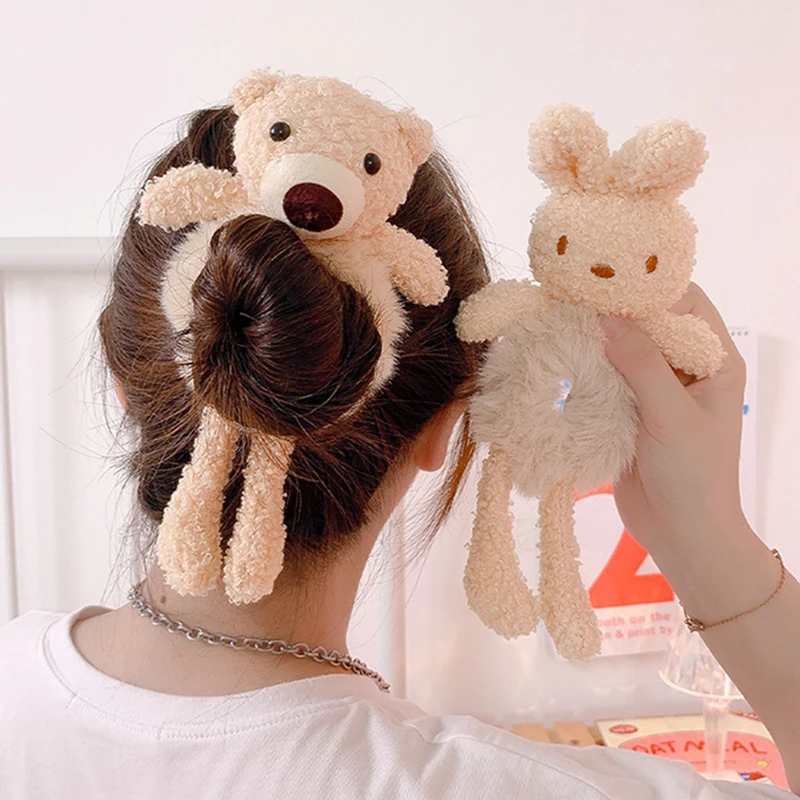 

Scrunchies Cute Big Size Bear Head Rope Tie Hair Rubber Band Plush Hair Ring Headwear Ornaments For Women Girls Hair Accessories