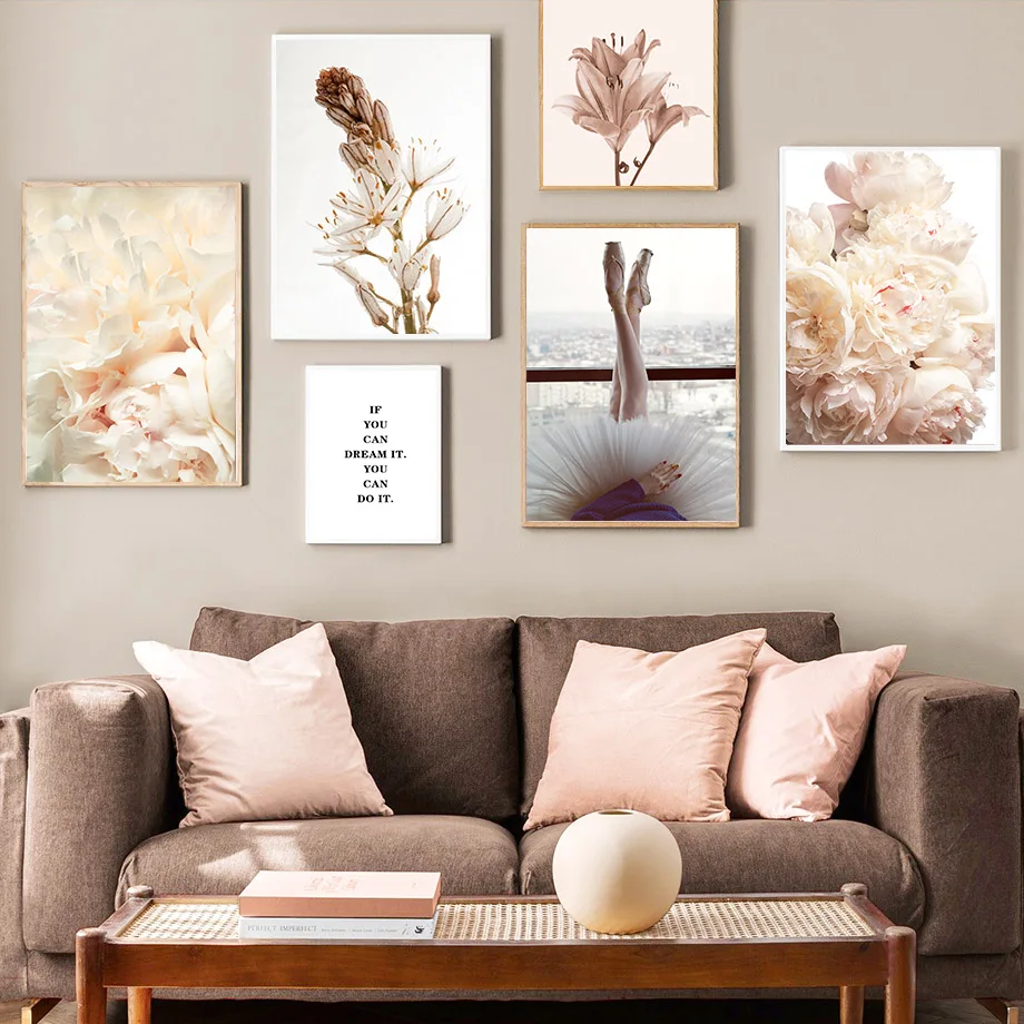 Цветочная Роза Пион растение балетная Девушка Художественная стена с цитатой