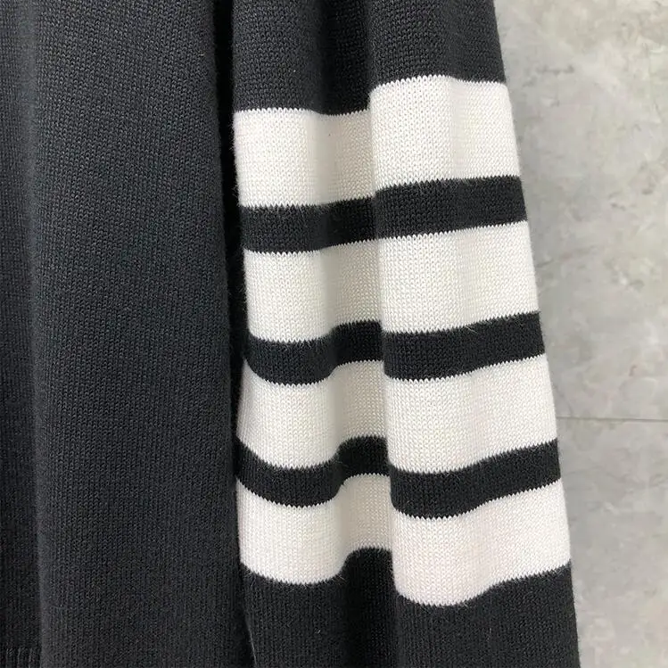 

2021 Fashion TB THOM Brand Sweaters Black Men Slim Turtleneck Pullovers Clothing Striped Wool Spring and Autumn Casual Coat
