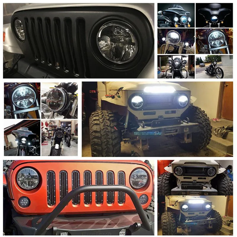 Фары светодиодные 1 пара 7 дюймов черные круглые с H4 дальний и ближний свет для Jeep