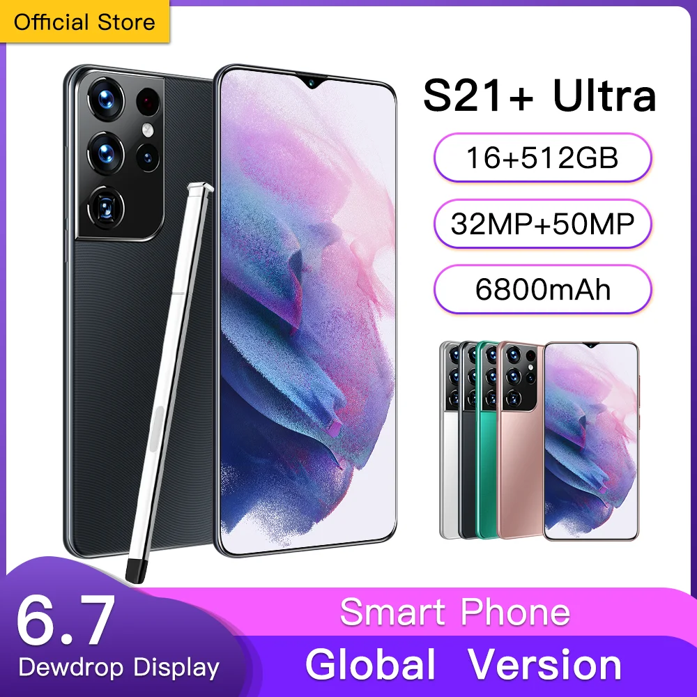 Galxy S21+ Ultra 6.7 Inch Smartphone 6800mAh Unlock Global Version 4G 5G Android 10.0 16MP+32MP 16GB+512GB Celulares Smartphone
