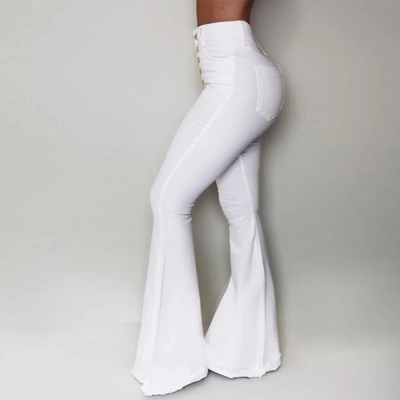 Женские расклешенные брюки с пуговицами и высокой талией Классические осенние