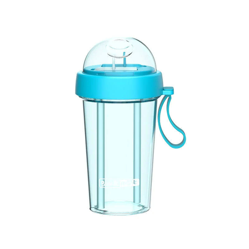 Blue 420ml Новинка, двойная соломинка, бутылка для воды, бутылка для воды с соломинкой, креативные, для фитнеса, без BPA, бутылки для воды, фляжка для девочки - Цвет: Blue 420ml