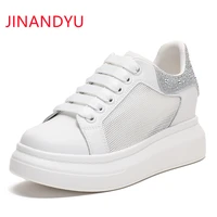 mesh and genuine leather sneakers women 2021 top quality shoes womens hidden heels wedge sneakers white chunky vulcanize shoes