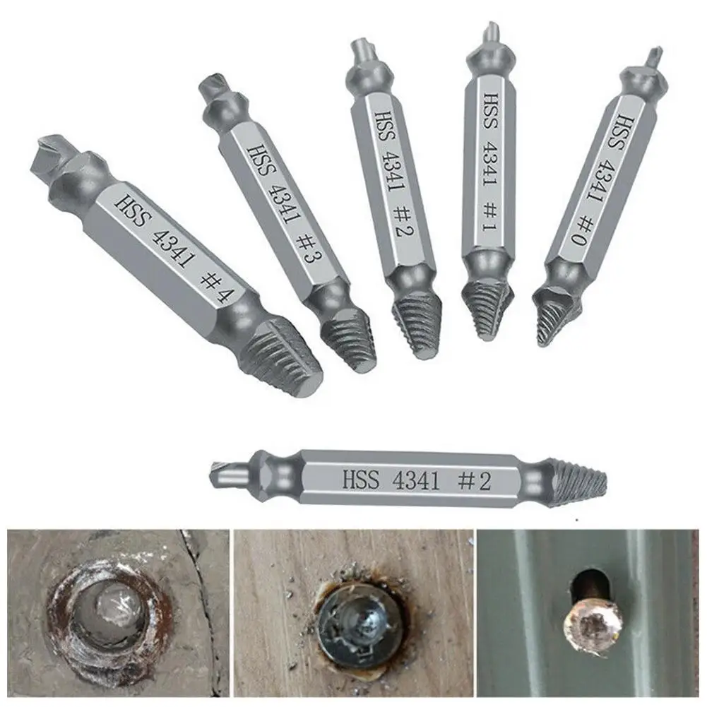 

6 Pcs Damaged Screw Extractor Drill Bit Set Broken Speed Out Bolt Extractor Remover Extractor Easily Take Out Demolition Tools