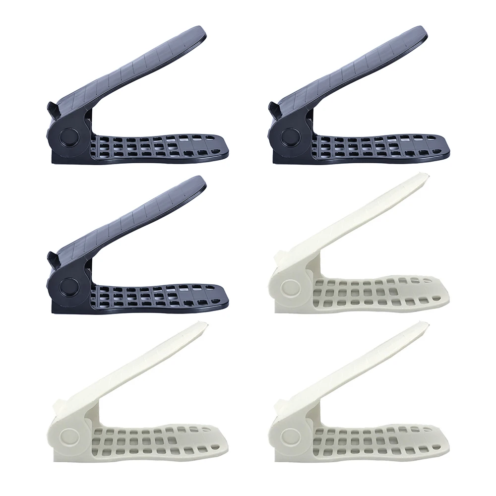 6pcs white black 1 шт./компл. регулируемая двойная стойка для обуви Подставка для обуви слотов для карт Органайзер хранилище, позволяющее экономить место держатель высокое качество Пластик - Цвет: 6pcs white black