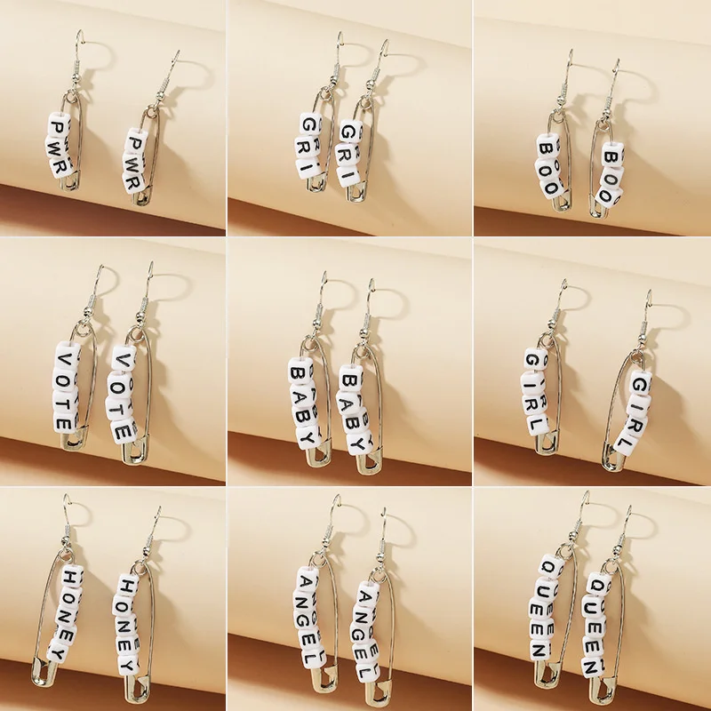 

Square Letter Earrings Pin Earrings for Women Hip Hop Acrylic Dorp Earrings Female Jewelry Gifts
