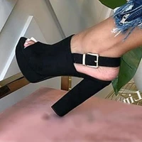 fashion high platform chunky heels sandals slingback buckle strap party dress shoes cut out women square heels pumps customized